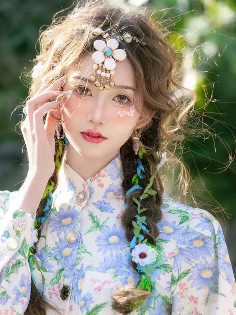 Этнический стиль Бирюзовый цветок Цепочка на лоб ретро тибетский колокольчик кисточка головной убор кулон для бровей тканые головные уборы ожерелье для женщин