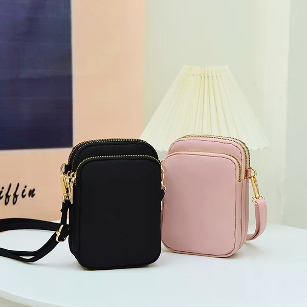 New Korean Style Mobile Phone Bag for Women, Fashionable Mini Crossbody Bag, Shoulder Bag, Vertical Coin Purse, Nylon Cloth Small Bag