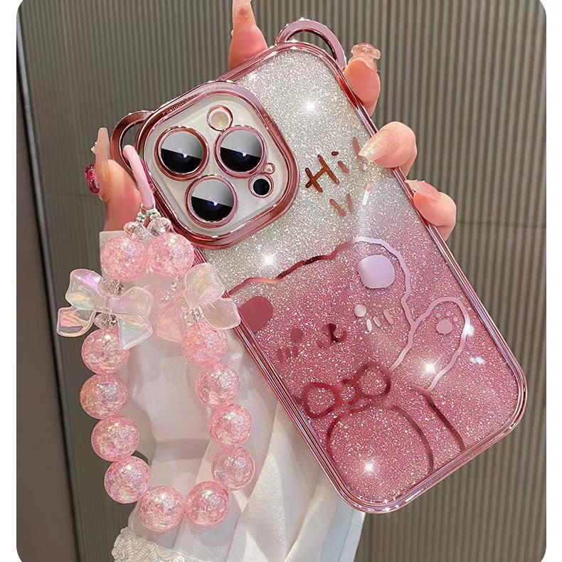 New Korean style ins color-plated burst beads beaded bow mobile phone pendant bag pendant key pendant