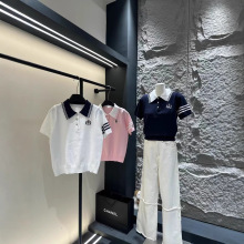 工厂定制卡通刺绣减龄polo领针织衫女2025春夏学院风翻领条纹上衣