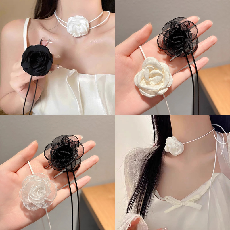 Collar de rosas para chicas collar de flores negras collar de flores camelina collar accesorios