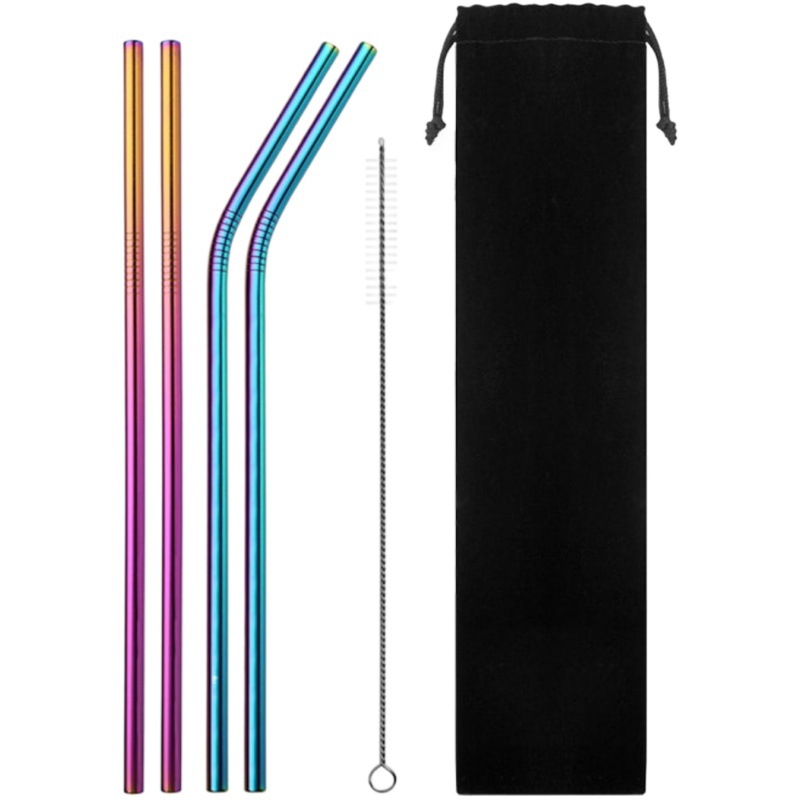 Traje de paja de acero inoxidable 304 especial transfronterizo de Amazon de color chapado en titanio tubo de bebida de metal café leche té paja