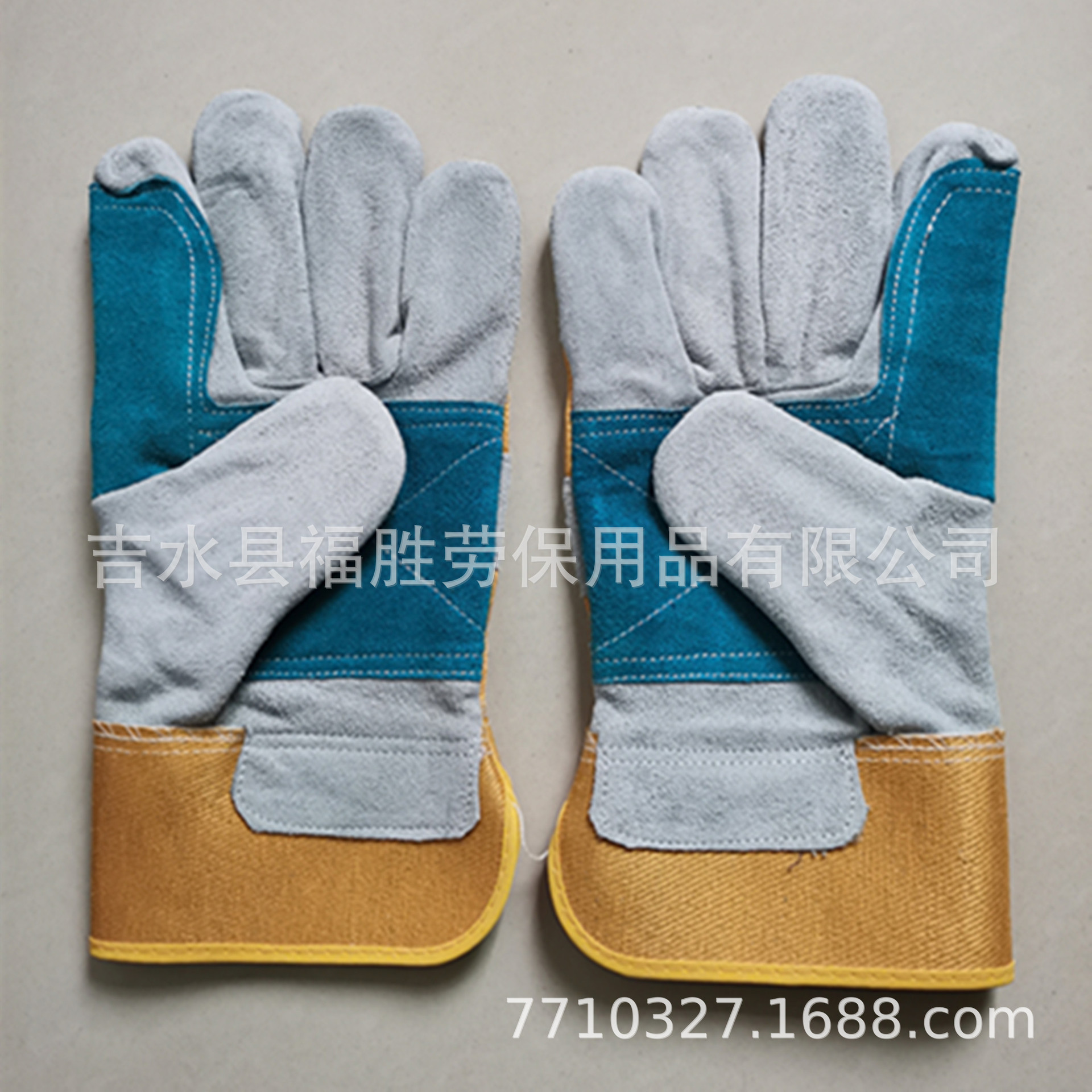 厂家优惠供应定做CE认证10.5英寸手掌绿色牛皮加托手套|ms