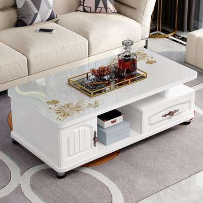 # European-style rounded coffee table simple modern home living room small apartment tea table tempered glass tea table TV cabinet set