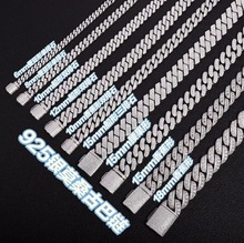 清仓12mm莫桑古巴手链现货特价925银嘻哈手链男10mm银镀金古巴链
