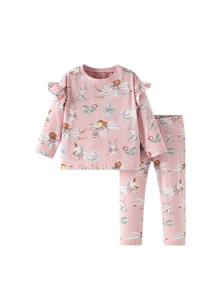 Malwee niñas trajes de otoño nuevos niños europeos y estadounidenses impresión de aire extranjero de cuello redondo de manga larga ropa de niños dos piezas
