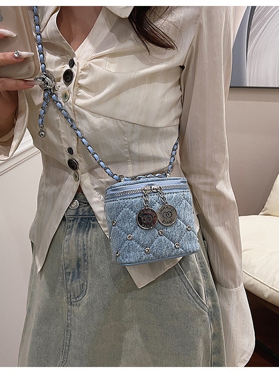 Xiaoxiang Style Diamond Box bolso pequeño cuadrado de mujer nueva textura de alta calidad de cadena de denim bolso de hombro