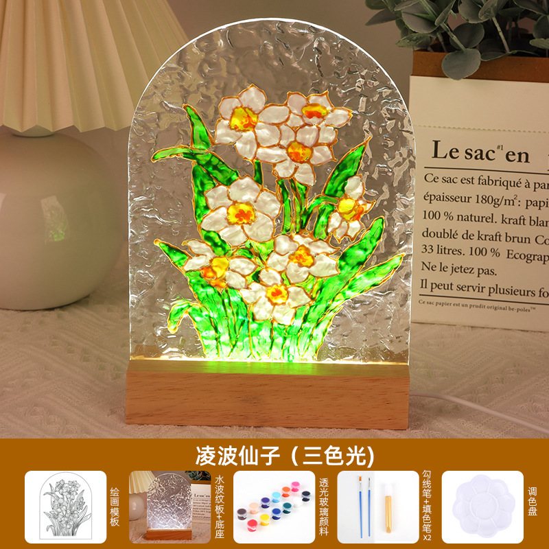 チューリップガラス絵画ナイトライト手作りDIY絵画材料パック水波紋アクリル板中秋節ギフト|undefined
