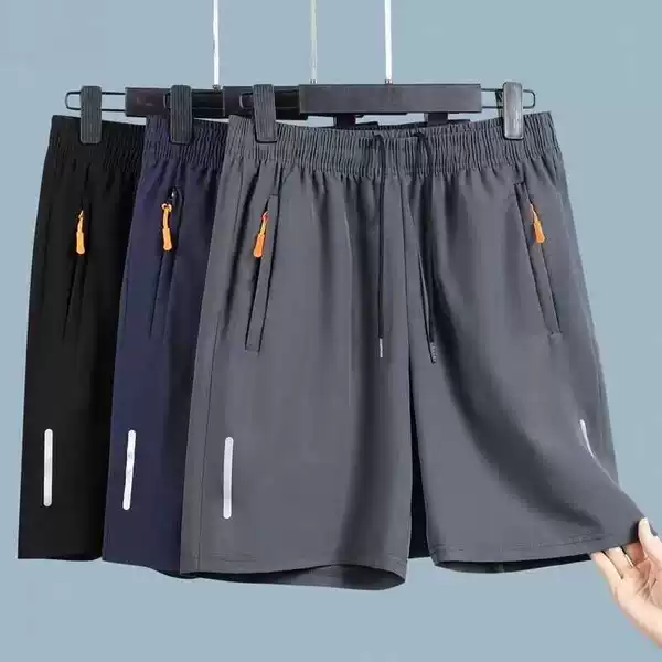 Summer Ultra-Thin Quick-Dry Men's Shorts Trendy Sports Shorts with Zipper Loose Casual Running Ice Silk Pants