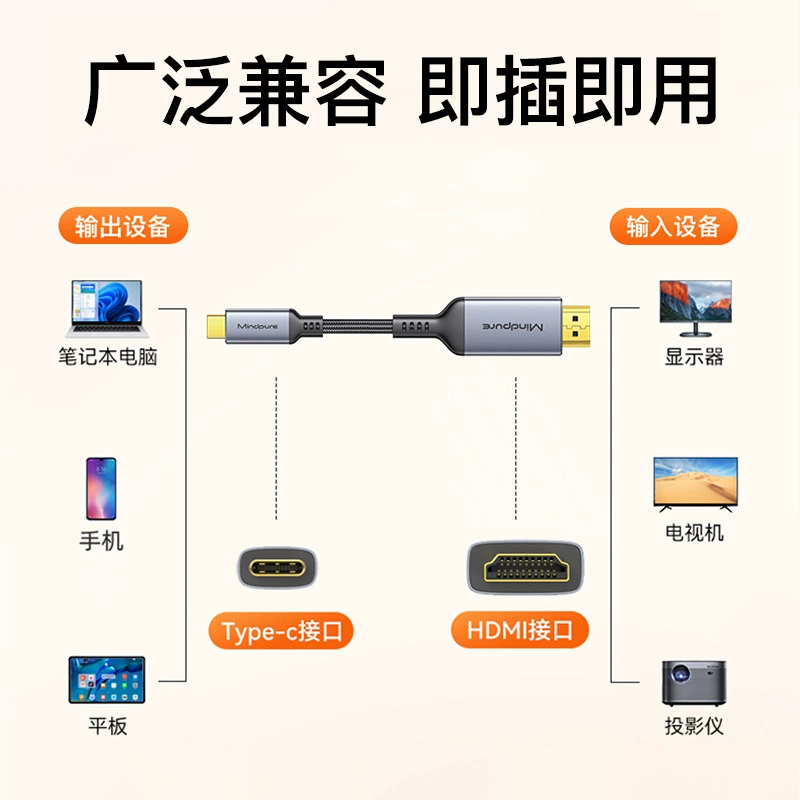 Кабель Type-C к HDMI (Mindpure) AD035 & AD030, 4K, длина 1.0–2.0 м
