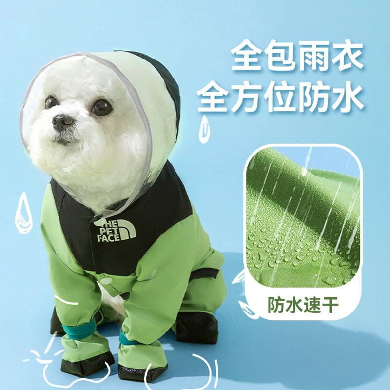 Dog Face Traction Small Dog Raincoat Four-Legged Waterproof All-Inclusive Footed Rain Poncho for Small and Medium-Sized Dogs to Prevent Dirt in Rainy Days
