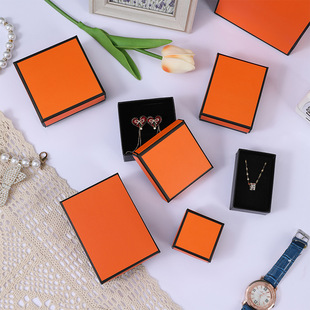 Manufacturer's Ready-Made Small Fragrant Style Ring Earring Box Orange Black Border Heaven and Earth Cover Jewelry Box Necklace Jewelry Packaging Box