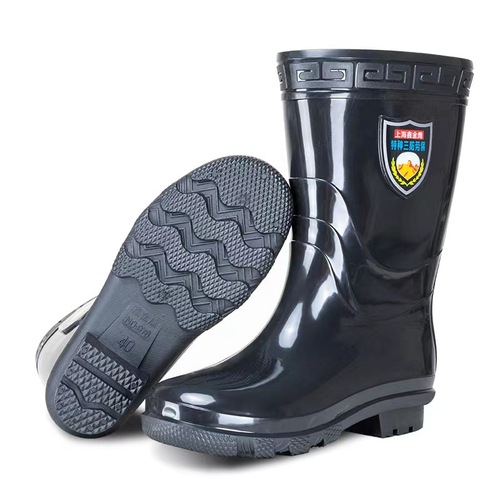 Men's Waterproof Warm Rain Boots Work Boots Water Shoes, Black Mid-Calf, Non-Slip, Durable, Acid-Base Resistant, Oil-Resistant, Mid-Calf Men's Style