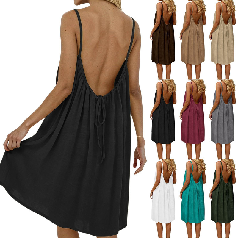 2026 Cross-Border Amazon Aliexpress New Women's Suspender Coat Backless Loose Loungewear Dress 2026 Cross-Border Amazon Aliexpress New Women's Suspender Coat Backless Loose Loungewear Dress