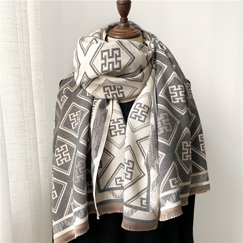 Lenços de cashmere simples versão coreana estilo ocidental versátil quente xale engrossado cachecol curto com borla_voghion.com