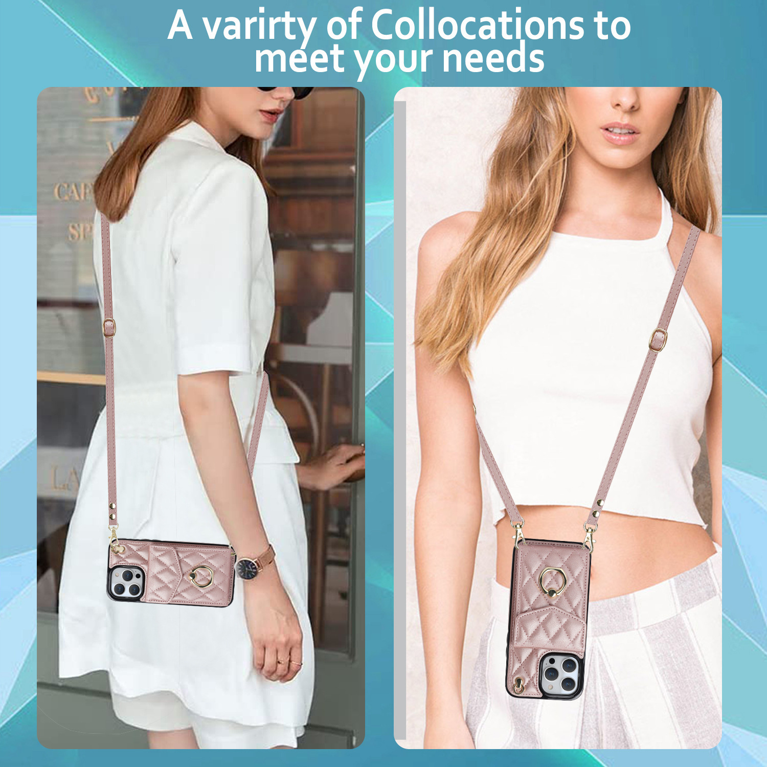 Crossbody phone case new iPhone15 Chanel style phone leather case for Apple 14 fashion card holder