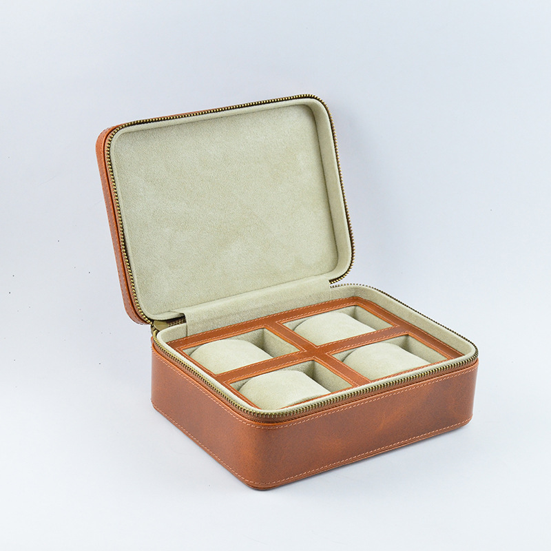 Travel Zipper Leather Watch Storage Box Leather Portable Watch Case