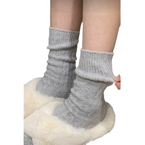 Lazy Atmosphere Autumn and Winter Gray Wool Socks Knee-High Socks Thick Warmth Retro Korean Style Bump Socks