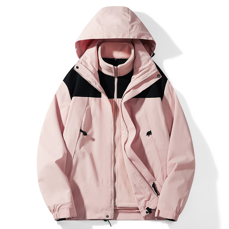 Chaqueta tres en uno para hombres y mujeres de otoño e invierno de lana a prueba de viento chaqueta cálida fábrica de ropa de Montañismo entrega en vivo