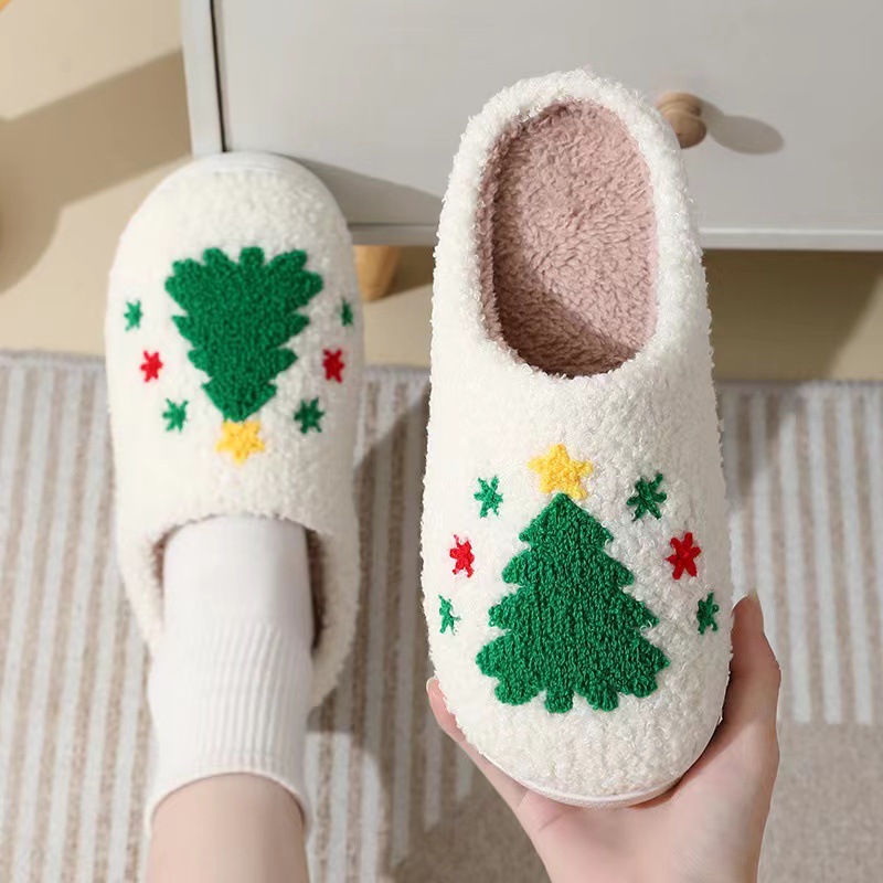 8062 nuevo árbol de Navidad zapatillas de algodón para hombres y mujeres Otoño e Invierno lindo de dibujos animados casa antideslizante pareja interior de felpa de algodón