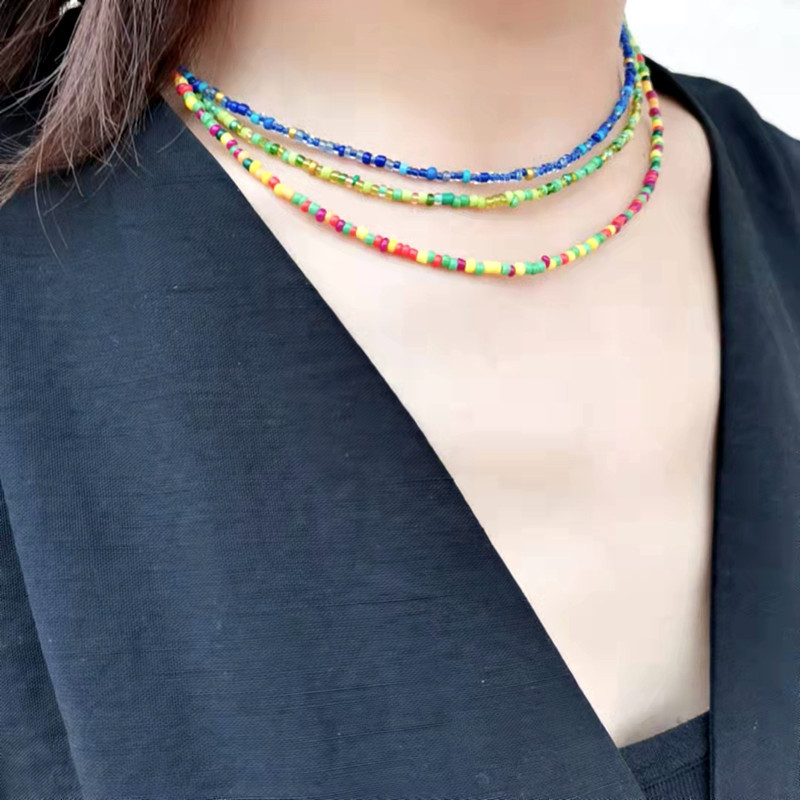Daily Occasion Fashion Ethnic Style Geometric Colorful Ethnic Mixed Materials Seed Bead Beaded Necklaces Wholesale