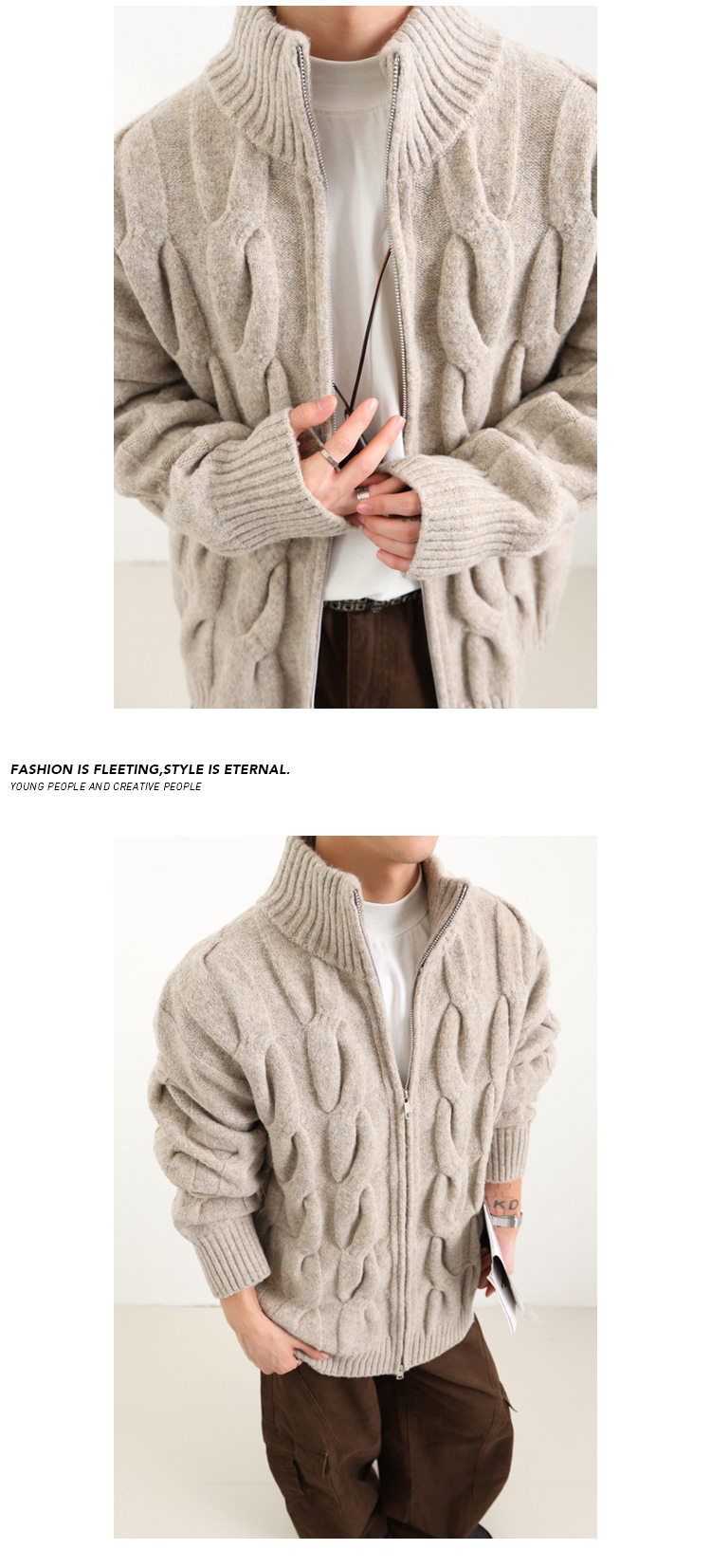 Men's Cable Knit Cardigan Winter Sweater Oversized Style_voghion.com