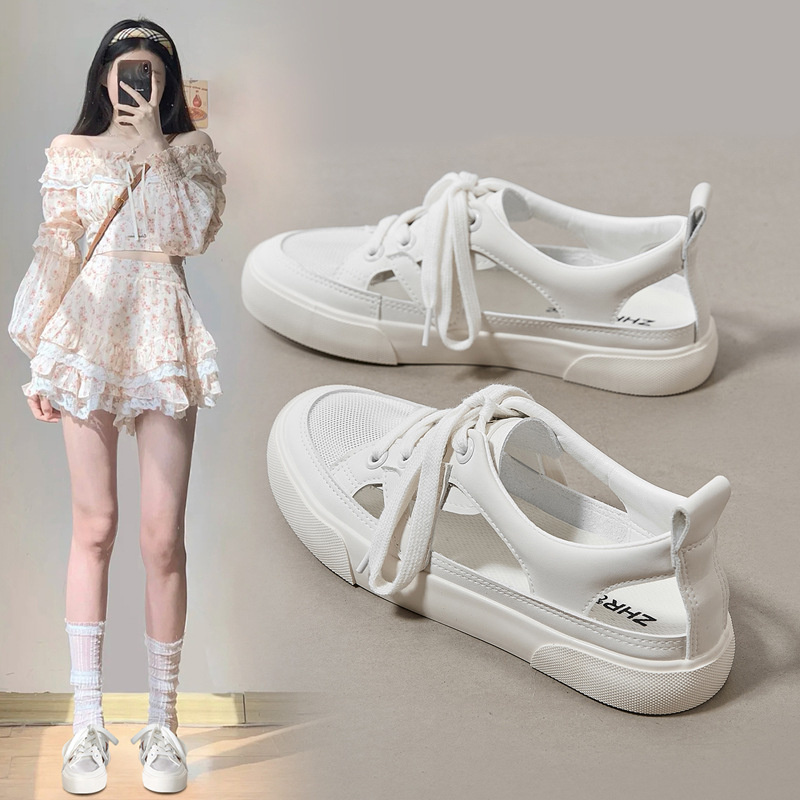 Giày sneaker nữ ZHR cổ thấp dáng thể thao, chất liệu lưới thoáng khí, đế nhẹ, phong cách mùa hè — CS73E màu be