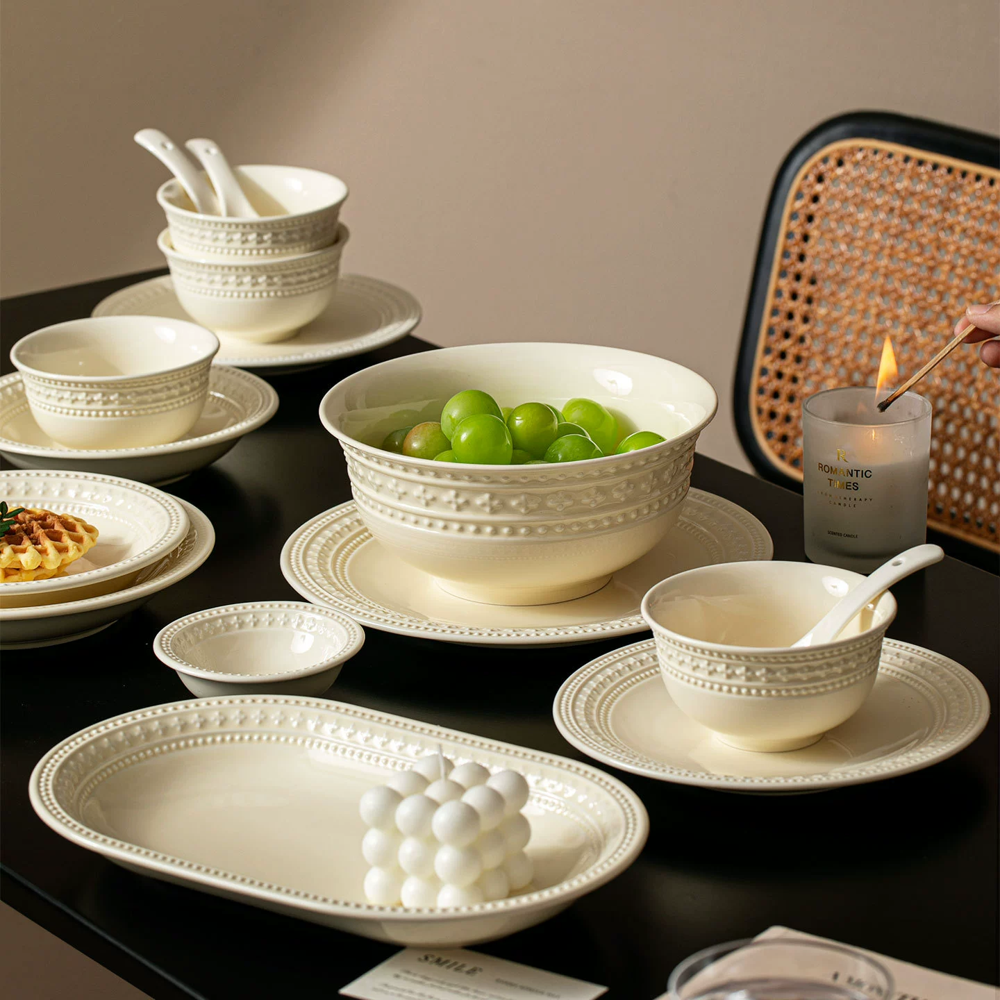Ceramic Dinner Plate, french-style glazed porcelain, high-quality home tableware