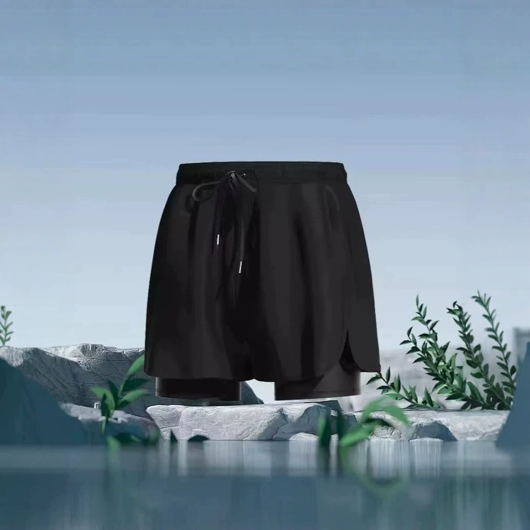 Popular men's swim trunks, stylish and breathable, double-layer anti-embarrassment swimming shorts for adults, outdoor sports elastic three-quarter shorts