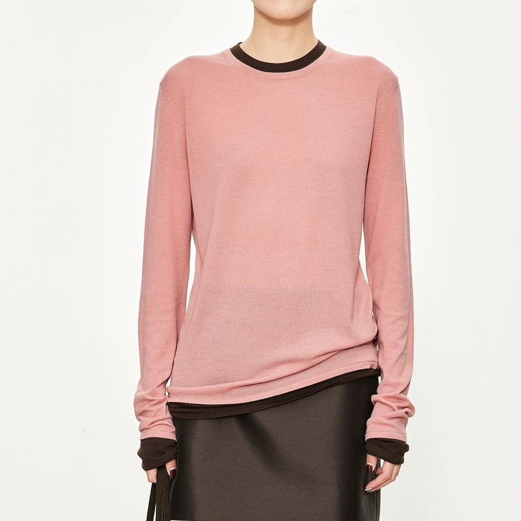 CHICJOC популярная машинная стирка, смесь шерсти, искусственная двухсекционная трикотажная воздушная футболка с цветными блоками, топ для женщин