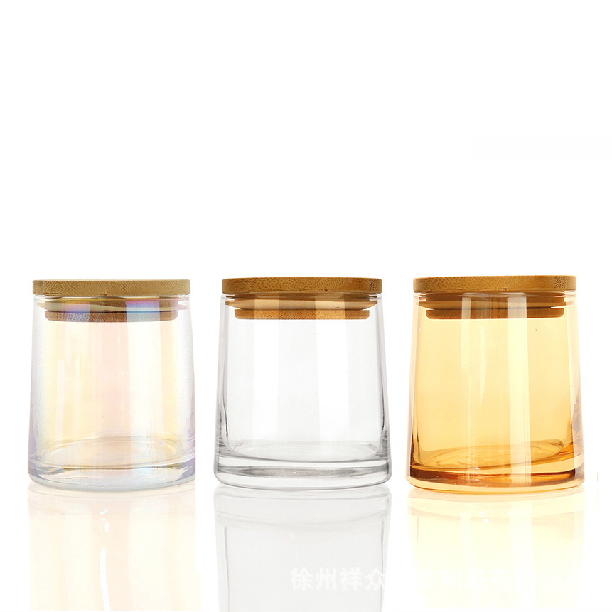 Color brillante, gran fragancia de barriga, taza de almacenamiento de vidrio transparente multifuncional con tapa de madera image 4