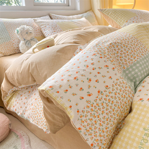 Rural-style four-piece set 100% cotton pure cotton bed sheet and duvet cover set winter bedding dorm three-piece set bedding wholesale