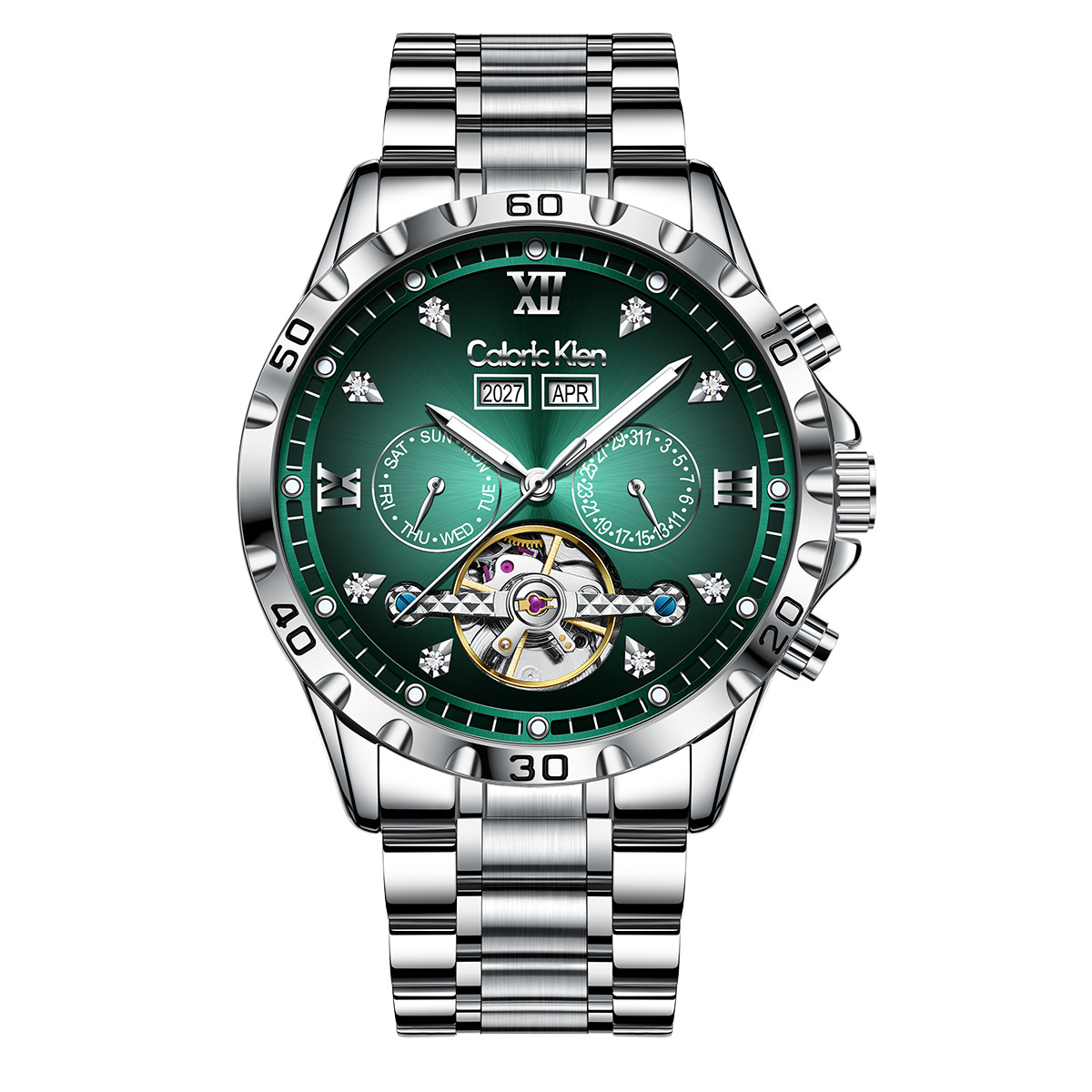Nuevo chatter en vivo explosión real reloj de hombre turbón reloj mecánico multifuncional esfera impermeable reloj de hombre