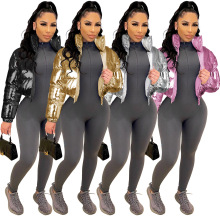 秋冬新款棉服 欧美女装亮面短款夹克外套 速卖通亚马逊现货