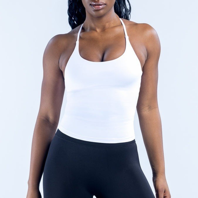 Pengyu High-Elasticity Cross-Shoulder Strap Beauty Back Vest with Chest Pads, Three-Layer Seamless Fitness Vest 8698