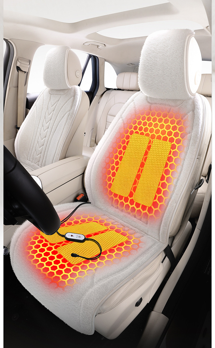 2025 New Ferret Velvet Graphene Heated Stuffed Winter Car Cushion Car Single Seat Cushion Three-Piece Set