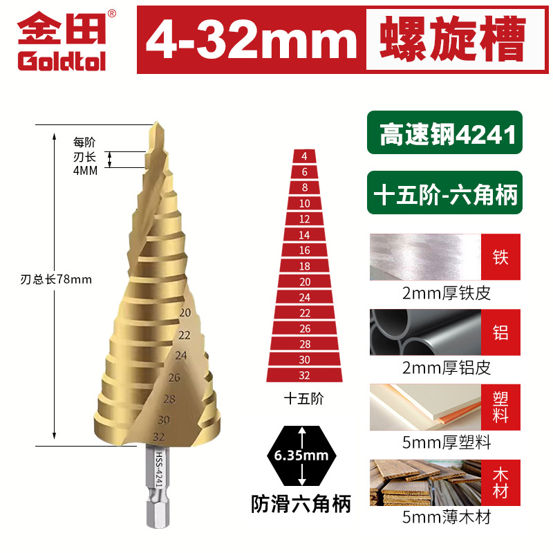 Jintian Pagoda broca agujero reamer perforación de acero inoxidable metal escalón especial de alta dureza broca de mano rotativa