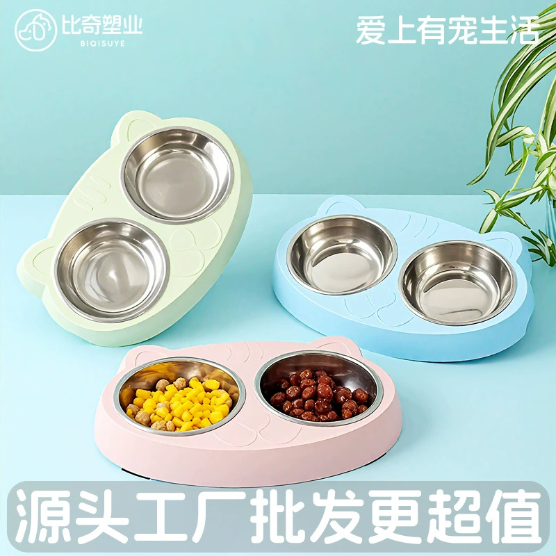 Новый большой глаз милый кот из нержавеющей стали миска для кошек миска для домашних животных кошка собачья миска для риса