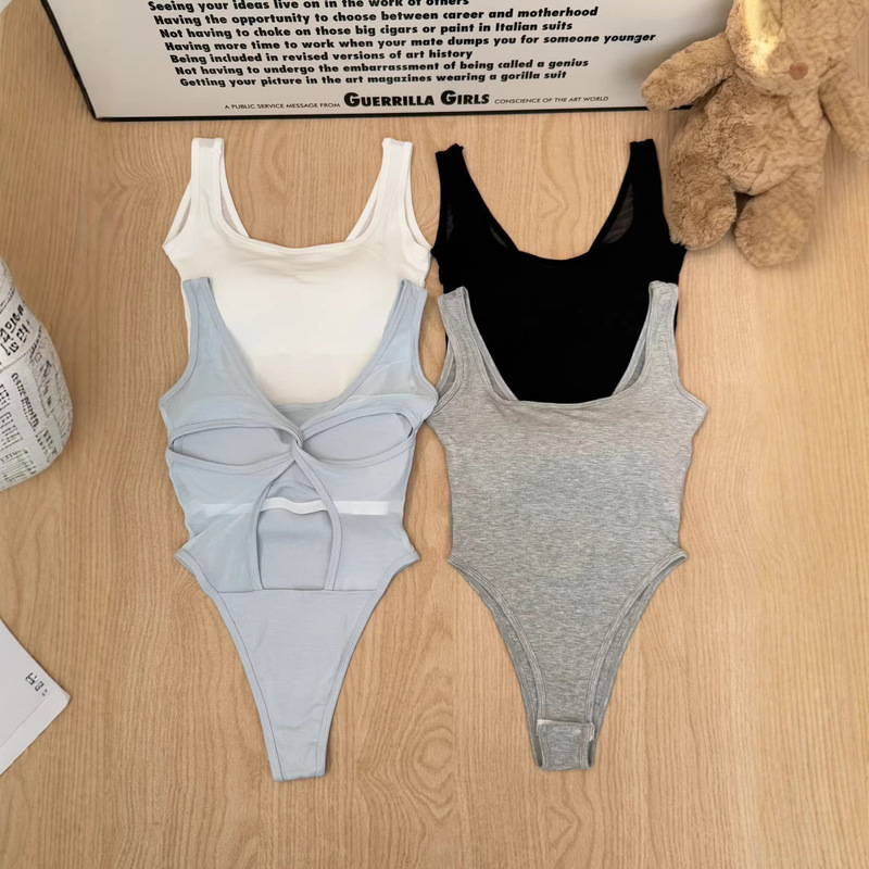 940 # Hot Girl Pure Desire Style U-Neck Bodysuit Tank Top for Women, Slim Fit, Summer Backless One-Piece with Chest Pads, Versatile 940 # Hot Girl Pure Desire Style U-Neck Bodysuit Tank Top for Women, Slim Fit, Summer Backless One-Piece with Chest Pads, Versatile