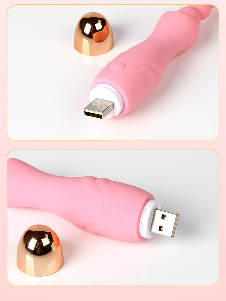 Electric Vibrating Anal Beads Prostate Massager with Button Control, Silicone, Pink — detail image 30