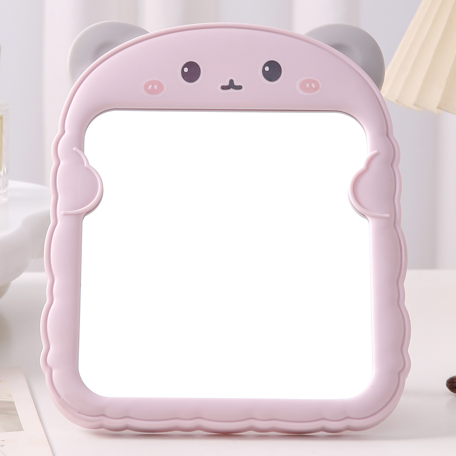 Espejo de maquillaje plegable con orejas de oso, portátil y lindo