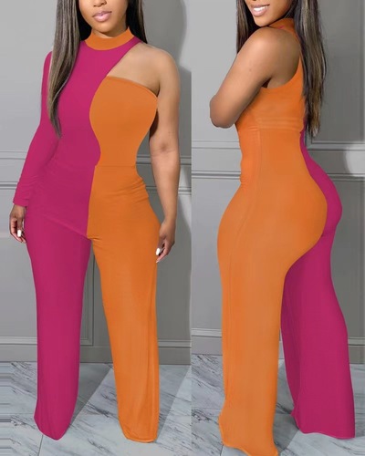 2023 spring and summer new European and American clothing cross-border Amazon AliExpress irregular trousers off-shoulder commuting jumpsuit