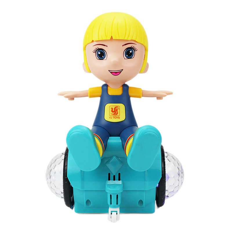 Cartoon transfronterizo acrobacias universales niños y niñas caminarán equilibrio carro girar 360 luces de colores juguetes muñecas eléctricas