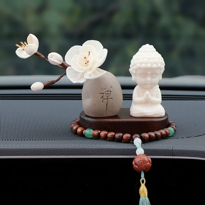 Other Automotive Interior Supplies: Gold Body Buddha Creative Car - white-buddha-magnolia-base-lion-awakening-tassel-bracelet