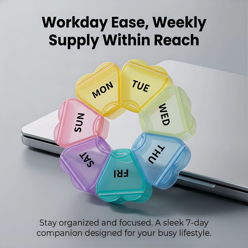 New Seven-Day Pill Box, Portable Seven-Compartment Pill Box, Transparent Seven-Color Large Petal-Shaped Fish Oil Capsule Storage and Sorting Pill Box