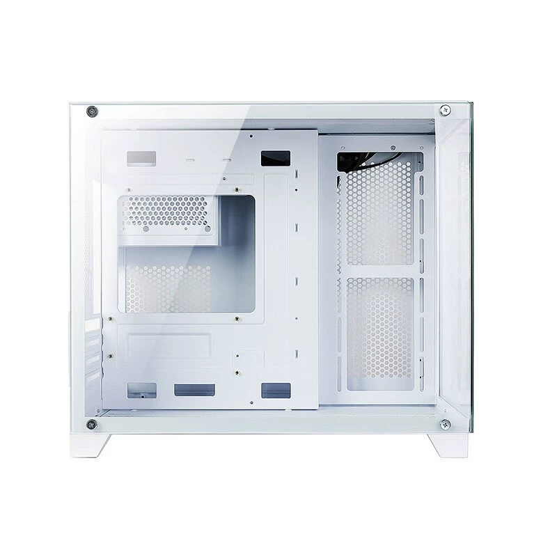 Корпус компьютера Huntkey S960 Panorama Edition, закалённое стекло, Micro-ATX/Mini-ITX, чёрный/белый