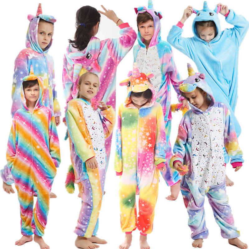 Manufacturer Customized Flannel Cartoon Animal One-Piece Pajamas, Children's Nightgowns, Couple's Long-Sleeved Home Wear, Parent-Child Mid-Length Style