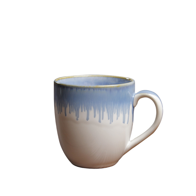 Taza de agua doméstica de comercio exterior de taza de agua de cerámica personal creativa taza de té de agua azul horno de agua encanto taza de cambio