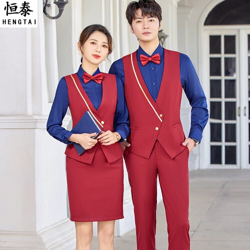 New restaurant waiter work uniform gray unisex hotel KTV front desk work uniform vest suit for men