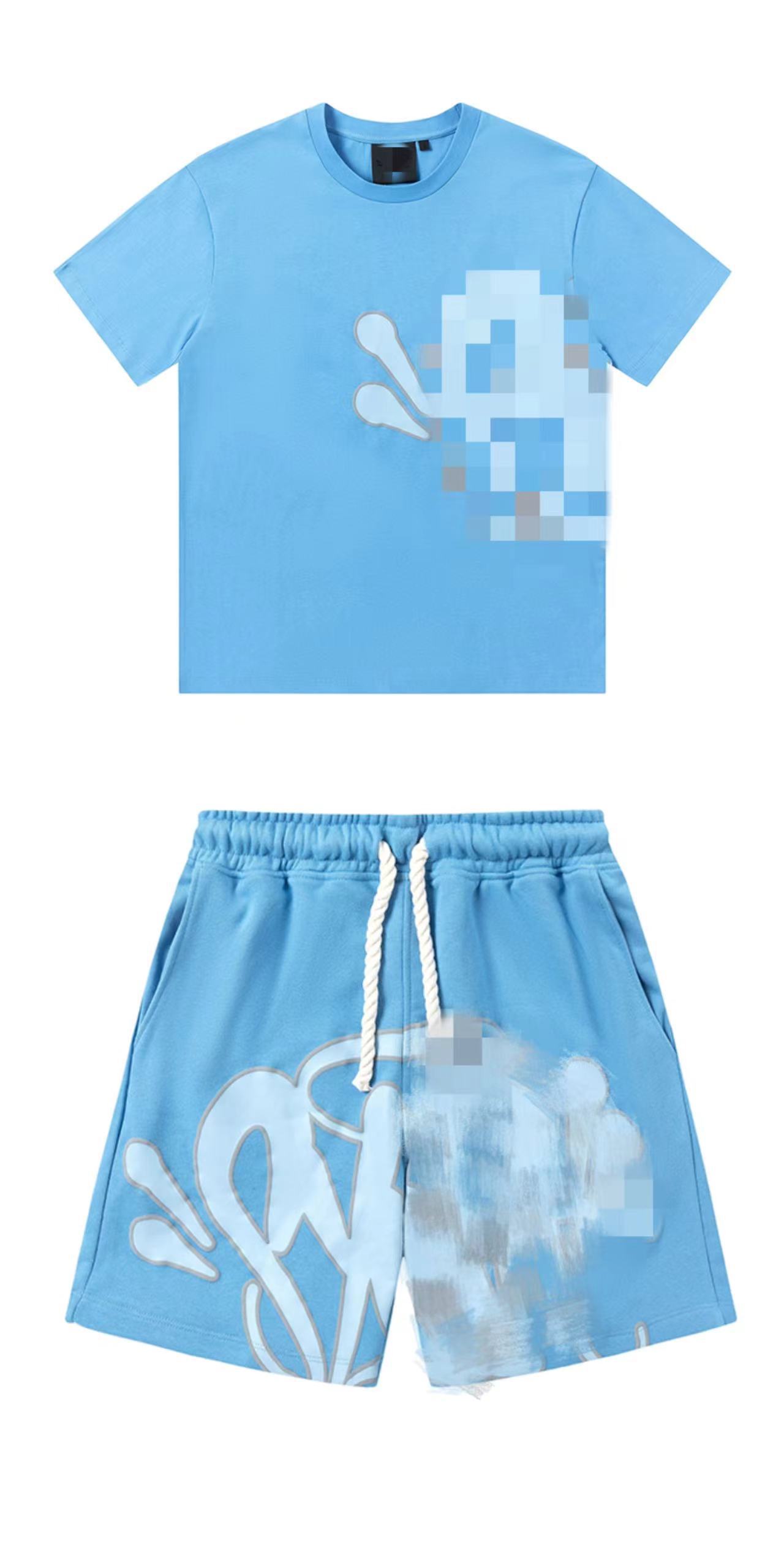 Conjunto de bermuda e camiseta casual Trapstar com letras bordadas coloridas em tecido de algodão para jovens.